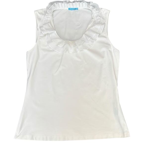 J. McLaughlin Catalina Top Ruffle Neck White Sleeveless Stretch Tank Size Medium - Picture 1 of 7